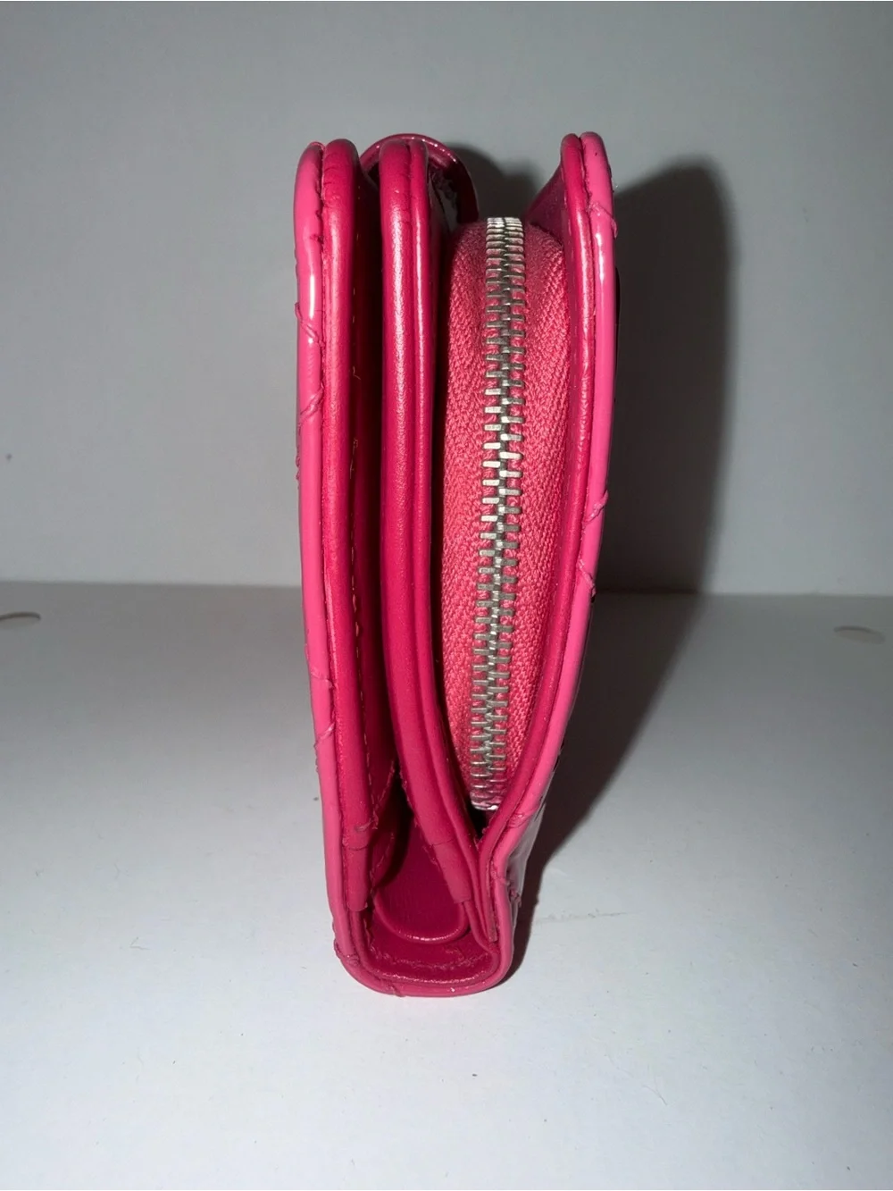 CHANEL Pink Quilted Patent Leather Wallet